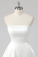 Load image into Gallery viewer, Simple White A Line Satin Strapless Short Graduation Dress