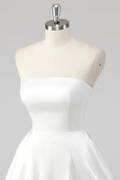 Load image into Gallery viewer, Simple White A Line Satin Strapless Short Graduation Dress