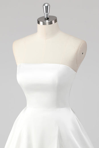 White A Line Strapless Mini Graduation Dress