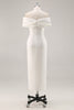 Load image into Gallery viewer, White Sheath Tea Length Off The Shoulder Bridal Shower Dress