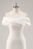 Load image into Gallery viewer, White Sheath Tea Length Off The Shoulder Bridal Shower Dress