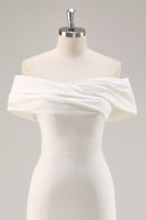 Load image into Gallery viewer, White Off The Shoulder Sheath Tea Length Graduation Dress