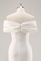 Load image into Gallery viewer, White Off The Shoulder Sheath Tea Length Graduation Dress