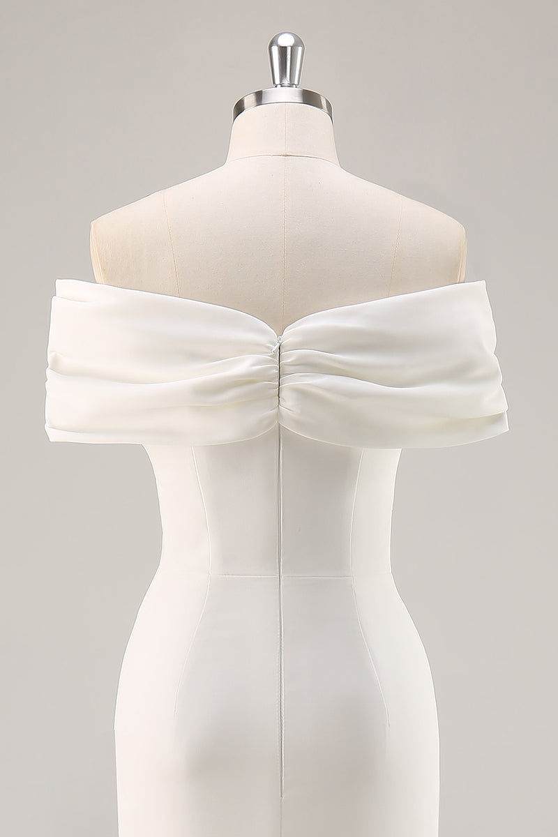 Load image into Gallery viewer, White Sheath Tea Length Off The Shoulder Bridal Shower Dress