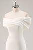 Load image into Gallery viewer, White Sheath Tea Length Off The Shoulder Bridal Shower Dress