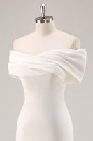 Load image into Gallery viewer, White Off The Shoulder Sheath Tea Length Graduation Dress