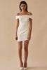 Load image into Gallery viewer, White Sheath Petite Length Off The Shoulder Graduation Dress