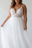 Load image into Gallery viewer, Plus Size White A Line Tulle Embroidered Long Bridal Shower Dress
