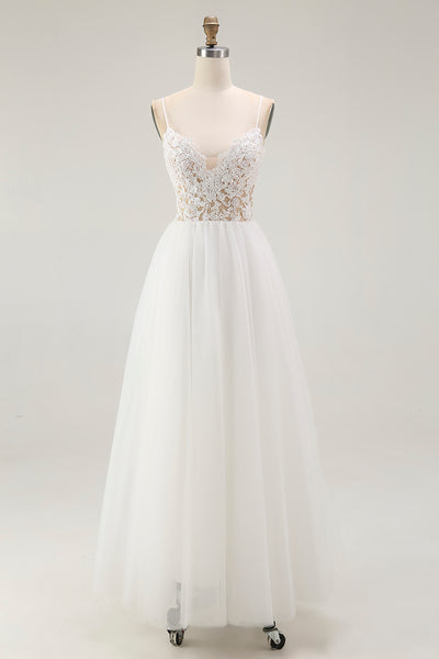 White A Line Tulle Embroidered Bridal Shower Dress
