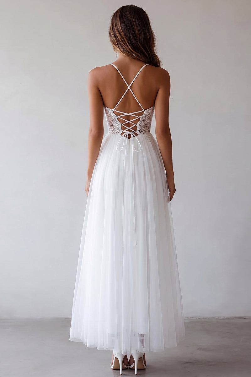 Load image into Gallery viewer, Plus Size White A Line Tulle Embroidered Long Bridal Shower Dress