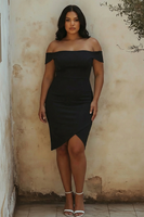 Load image into Gallery viewer, Plus Size White Off the Shoulder Sheath Satin Bridal Shower Dress