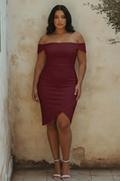 Load image into Gallery viewer, Plus Size White Off the Shoulder Sheath Satin Bridal Shower Dress