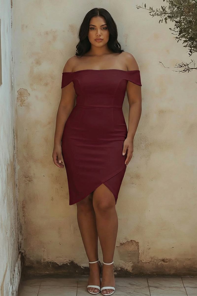 Load image into Gallery viewer, Plus Size White Off the Shoulder Sheath Satin Bridal Shower Dress