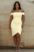 Load image into Gallery viewer, Plus Size White Off the Shoulder Sheath Satin Bridal Shower Dress