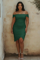 Load image into Gallery viewer, Plus Size White Off the Shoulder Sheath Satin Bridal Shower Dress