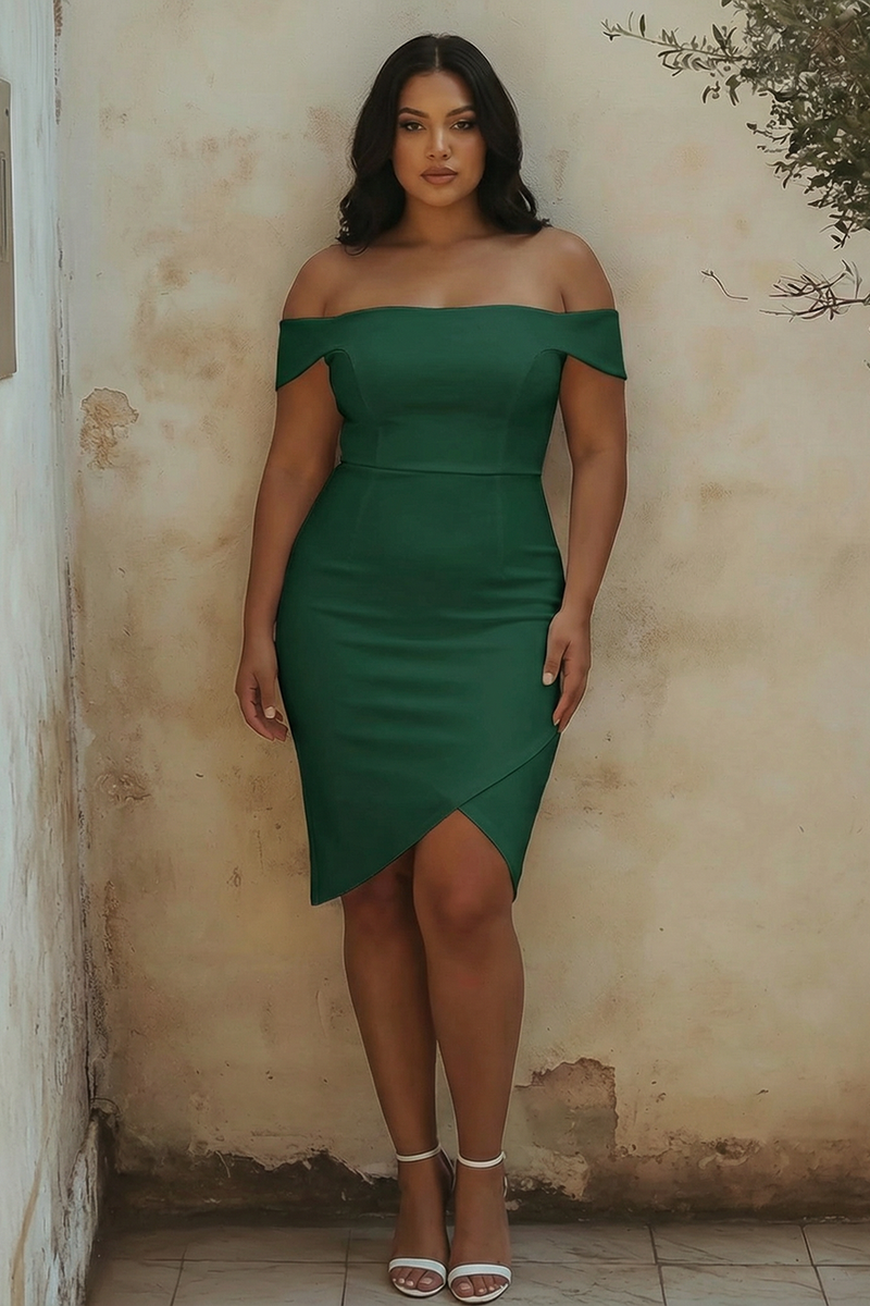 Load image into Gallery viewer, Plus Size White Off the Shoulder Sheath Satin Bridal Shower Dress