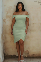 Load image into Gallery viewer, Plus Size White Off the Shoulder Sheath Satin Bridal Shower Dress