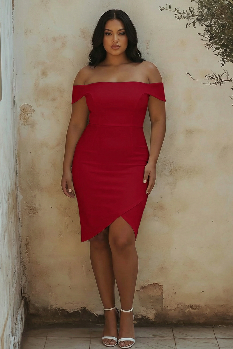 Load image into Gallery viewer, Plus Size White Off the Shoulder Sheath Satin Bridal Shower Dress