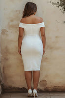 Load image into Gallery viewer, Plus Size White Off the Shoulder Sheath Satin Bridal Shower Dress