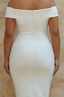 Load image into Gallery viewer, Plus Size White Off the Shoulder Sheath Satin Bridal Shower Dress