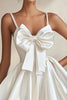 Load image into Gallery viewer, A Line White Satin Spaghetti Straps Short Graduation Dress with Bowknot