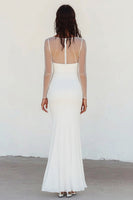 Load image into Gallery viewer, White Boat Neck Sheath Chiffon Long Engagement Dress