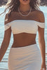 Load image into Gallery viewer, White 2-Piece Off the Shoulder Chiffon Graduation Dress