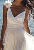 Load image into Gallery viewer, White A Line Floor Length Chiffon Engagement Dress with Flowers