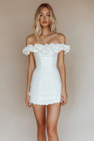 Load image into Gallery viewer, White Off the Shoulder Bodycon Graduation Dress with Ruffles
