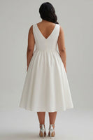 Load image into Gallery viewer, A Line White V-Neck Long Satin Graduation Dress with Beading