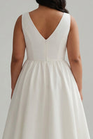Load image into Gallery viewer, Satin A Line Plus Size White V-Neck Long Graduation Dress with Beading