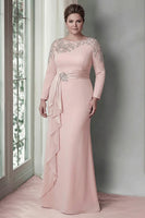 Load image into Gallery viewer, Elegant Blush Satin Plus Size Sheath Mother of the Bride Dress with Long Sleeves