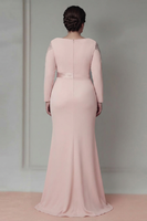 Load image into Gallery viewer, Elegant Blush Satin Plus Size Sheath Mother of the Bride Dress with Long Sleeves