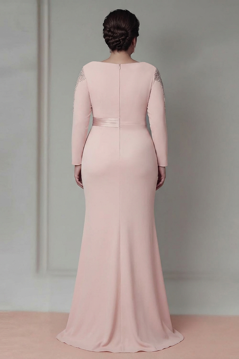 Load image into Gallery viewer, Elegant Blush Satin Plus Size Sheath Mother of the Bride Dress with Long Sleeves