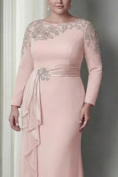 Load image into Gallery viewer, Elegant Blush Satin Plus Size Sheath Mother of the Bride Dress with Long Sleeves
