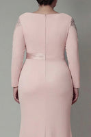 Load image into Gallery viewer, Elegant Blush Satin Plus Size Sheath Mother of the Bride Dress with Long Sleeves