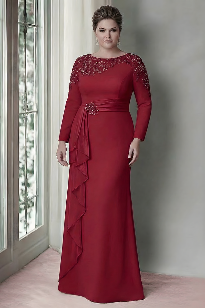 Load image into Gallery viewer, Eucalyptus Satin Sheath Mother of the Bride Dress with Long Sleeves