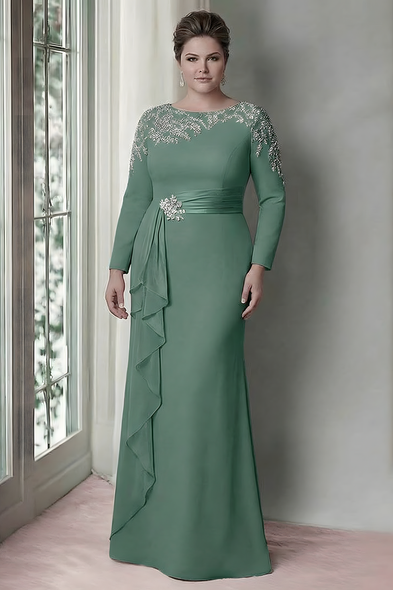 Load image into Gallery viewer, Elegant Blush Satin Plus Size Sheath Mother of the Bride Dress with Long Sleeves