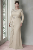 Load image into Gallery viewer, Elegant Blush Satin Plus Size Sheath Mother of the Bride Dress with Long Sleeves