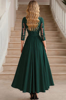 Load image into Gallery viewer, High-Low Dark Green V-Neck Mother of the Bride Dress with Lace