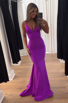 Blue Satin Mermaid Lace-Up Back Long Prom Dress