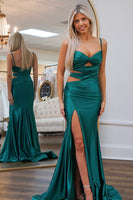 Load image into Gallery viewer, Royal Blue Satin Mermaid Long Prom Dress with Slit