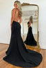 Load image into Gallery viewer, Black Satin Backless Mermaid Long Prom Dress with Bow