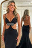 Load image into Gallery viewer, Black Satin Backless Mermaid Long Prom Dress with Bow