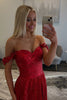 Load image into Gallery viewer, Sparkly Red Metallic Pleated Long Prom Dress with Slit