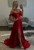Load image into Gallery viewer, Sparkly Red Metallic Pleated Long Prom Dress with Slit