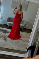 Load image into Gallery viewer, Red Corset Beaded Sweetheart Mermaid Long Prom Dress with Slit