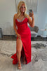 Load image into Gallery viewer, Red Corset Beaded Sweetheart Mermaid Long Prom Dress with Slit