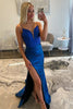 Load image into Gallery viewer, Sparkly Royal Blue Satin Beaded Mermaid Long Prom Dress with Slit