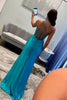 Load image into Gallery viewer, Blue Satin Corset Mermaid Long Prom Dress with Slit